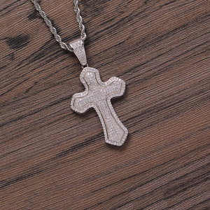 Full zirconium wide cross pendant, hip hop jewelry <b>copper</b> inlaid zircon trendy stacking, cross necklace - Product Image 3