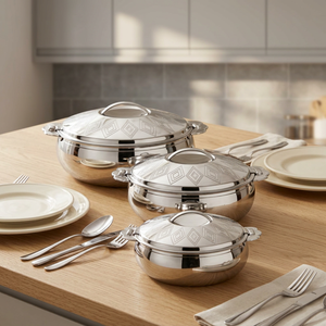 Ensemble de casseroles en acier inoxydable rondes avec couvercle, design moderne et durable, pour cuisinière à gaz et à induction, diamètre 20 cm - Product Image 1