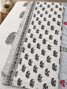 Hand Block Printed Cotton <b>Quilt</b> Reversible Jaipuri Razai Elephant Boho Bedspread Handmade Indian <b>Bedding</b> - Product Image 3