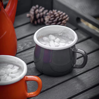 Mug en émail incurvé de 12 oz pour le camping, réutilisable, avec logo personnalisé, idéal pour la promotion, en forme de tambour, pour café, eau, lait et autres boissons