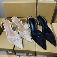 Nouvelles sandales à talons hauts élégantes pour femme, style automne 2026, avec bride arrière, bout pointu, broderies et perles en maille