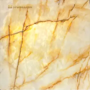 Stonelink หินหินอ่อนธรรมชาติ backlit แผ่นหินอ่อนสีเหลืองคริสตัลควอตซ์สำหรับแผงผนังเคาน์เตอร์
