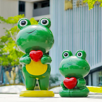 Linda Estatua de Rana de Dibujos Animados en Fibra de Vidrio, Escultura de FRP para Decoración de Jardín, Paisajismo Comunitario y Exteriores