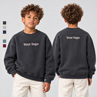 Sweat-shirt à col rond vintage pour enfants avec logo personnalisé, en coton molletonné épais, coupe ample, épaules tombantes, pour garçons et filles