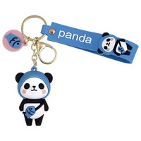 Llavero de mosquetón de panda adorable al por mayor, diseño de goma PVC 3D suave, ecológico, regalo de la suerte para RTS China