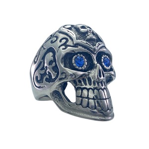 yunnique <b>Skull</b> Stainless Steel <b>Ring</b> Men's Geometric Design Blue Stone Inlay Gift Jewelry - Product Image 4