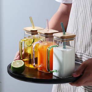 <strong>Manufacturer</strong> Price 400ml High Borosilicate Transparent Square Glass Cup With Lid and Straw - Product Image 5