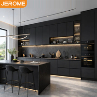 Meubles de cuisine modulaires modernes de luxe en verre veiné de marbre noir mat sans poignées, écologiques, pour îlot central, salle à manger, appartement et maison