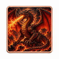 Barre carrée en cuivre fin de 5 oz, Médaille commémorative en cuivre 2D Dragon de feu occidental et Loong chinois, Lingot de cuivre de collection fantaisie