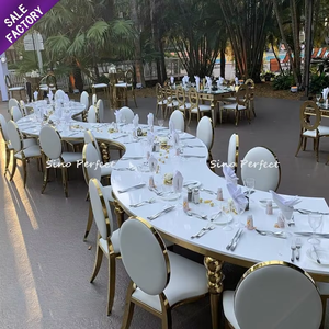 ODM table de dîner d'événements en forme de S serpentine à dessus blanc en acier inoxydable meubles de mariage de luxe à la mode - Product Image 1