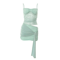 Nouvelle Robe Courte Femme Été 2026 en Maille Tissée Naturelle Couleur Menthe, Style Halter Moulant Effet Corset, Lavable
