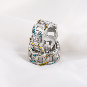 yunnique Trendy Men's <b>Titanium</b> Steel Cuban Chain <b>Ring</b> With Colored Diamonds Geometric Design For Party Jewelry - Product Image 2