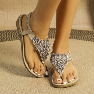 Nouvelles pantoufles de luxe à strass, à bout ouvert, à semelle plate, à bout rond, à semelle souple, antidérapantes, pour l'été, la plage, décontractées, respirantes - Product Image 2