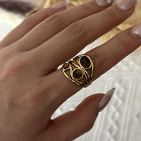 Bague ouverte CUMAI en acier inoxydable plaqué or 18 carats avec œil de tigre et pierre de lave irrégulière pour femme, bijou vintage tendance, cadeau pour elle