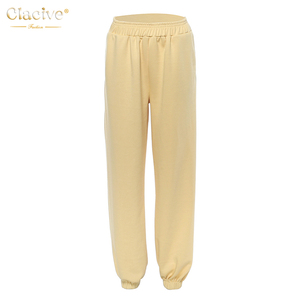 Clacive Otoño Invierno Hip Hop pantalones de chándal pantalones de algodón elástico cintura deportivo amarillo Mujer Pantalones - Product Image 4