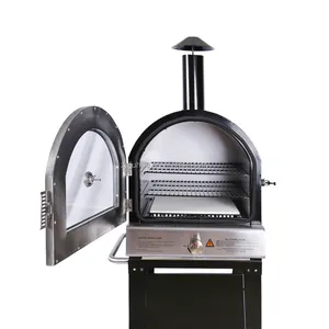 Oven Pizza Oven Gas berkemah, arang BBQ baja tahan karat berlapis troli berkemah taman luar ruangan portabel