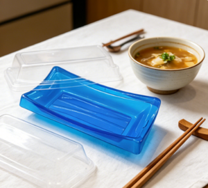 Barquette jetable carrée en PET BYJ-6140 pour sushis et salades à emporter, usage industriel, commande personnalisée acceptée, bleu transparent 0,5 mm - Product Image 4