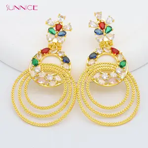 Sunnice Fancy bán buôn đồng hợp kim czjewelry phụ nữ Châu Phi Dubai không xỉn 18K mạ vàng Đảng quà tặng bông tai