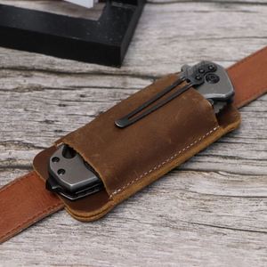 New Horizontal Sheath Durable Genuine Leather Pocket Knife Holder Edc Multitool Waist Belt <b>Pouch</b> for Outdoor - Product Image 1