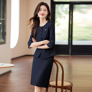 Pink Two-Piece Suit Set Women Three-Quarter Sleeves Summer 2025 Workwear Breathable Polyester A7706 - Product Image 4