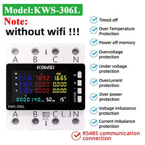 Compteur de puissance WiFi 85-290V KWS-306WF Testeur d'énergie numérique Protection contre les surtensions et les surintensités Relais de commutation Écran couleur Rail de guidage 3P Table - Product Image 3