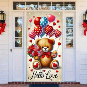 Bannière de <span class=keywords><strong>porte</strong></span> personnalisable pour la Saint-Valentin, motif ours et ballons rouges, pour fêtes à domicile, mariages et autres célébrations - Product Image 6