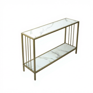 Modern Metal Console <b>Table</b> with White <b>Marble</b> Top and Lower Shelf Gold Finish Entryway Sofa <b>Side</b> <b>Table</b> Slim Hallway Accent <b>Table</b> - Product Image 4