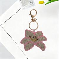 Porte-clés et breloque de sac artisanaux en perles, motif palmier de coco, fleur d'hibiscus perlée, pendentif tropical, OEM, vente en gros