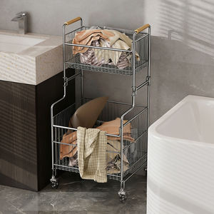 Carrello Portabiancheria a 2 Ripiani con Ruote, Organizzatore Mobile Staccabile per Vestiti Sporchi, Carrello in Acciaio Inossidabile per Bagno - Product Image 5