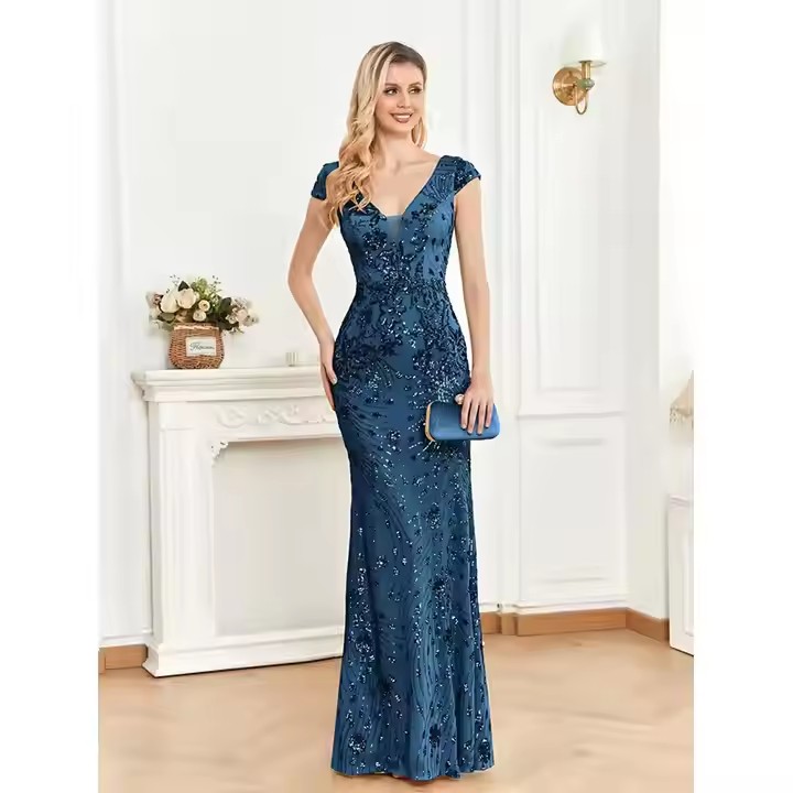 blue formal wedding guest dress Satin Blue Corset Formal Wedding Guest Dresses Long Mermaid with slit Custom color / US20W