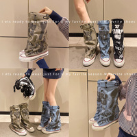 Nouvelles Bottes Montantes en Toile Graffiti pour Filles, Modèle Hiver 2025, Prêtes à l'Expédition, Idéales pour l'École, les Fêtes et le Shopping