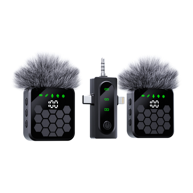 QY66 2Mic 3 In1 Wireless Lavalier Microphone Mobile Phone Vlog Video Recording Interview Broadcasting Lapel Microphones