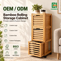 Meuble de rangement mobile en bambou à 3 niveaux et 3 tiroirs (vente en gros) – Caisson/organisateur à roulettes de grande capac