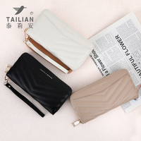 Dompet wanita kapasitas besar bordir mode baru 2025 tas Clutch panjang dengan penutup ritsleting lapisan poliester grosir