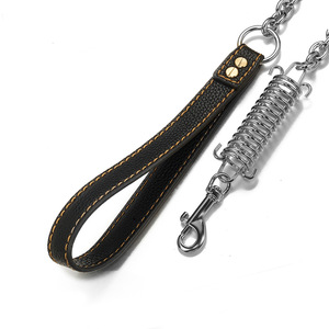 Collier pour <span class=keywords><strong>chien</strong></span> Liangkeshu 016 en acier inoxydable de 15 mm avec anneau en O, ressort amortissant, anti-traction, poignée en cuir robuste pour grands chiens - Product Image 4