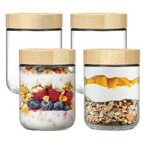 Recipientes para Alimentos, Frasco de Vidrio Transparente de 16 oz con Tapa de Bambú a Prueba de Niños, Impresión Serigrafiada, Almacenamiento de Snacks - Product Image 1