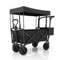 Chariot de camping pliable en acier au carbone avec auvent, roues pivotantes, grande capacité, chariot de transport portable