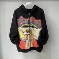 Sweat à capuche en coton avec logo personnalisé imprimé sur le devant, paillettes écologiques, streetwear lourd, tendance masculine, style automne/hiver