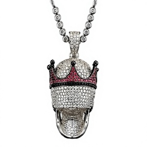 Collier Pendentif Crâne Couronne Hip Hop Personnalisé Plaqué Or 18K Argent Sterling 925 Moissanite pour Fête - Product Image 4