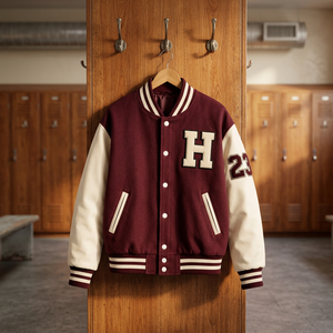 Chaqueta Varsity de Lona Color Granate para Hombre con Logotipo H en la Parte Delantera y Número 23 en la Manga, Estilo Casual, Forro de Felpa - Product Image 2