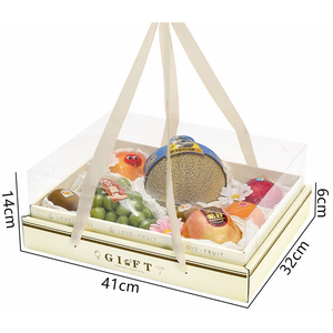 Imee Hộp Quà Tặng lớn hình chữ nhật lạ mắt màu kem màu be 16x12.5 ''lớn trái cây quà tặng hoa Hộp 5kg mạnh mẽ rõ ràng nắp hộp với xử lý - Product Image 2