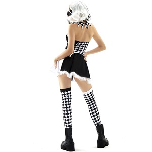 Baige, disfraz de <span class=keywords><strong>payaso</strong></span> para <span class=keywords><strong>mujer</strong></span>, fiesta de Carnaval de Halloween, vestido a cuadros blanco y negro - Product Image 2