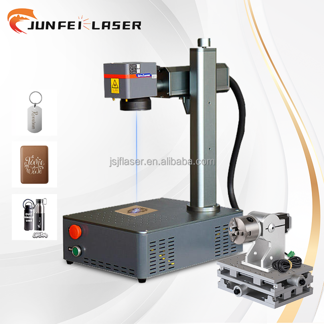 JUNFEI Auto Focus Fiber Laser Marking Engraving Machine for Metal 3D 20W  30W 50W Rotatable  Glass Etching Machine Engraver