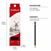 FLOWood 12 crayons hexagonaux noirs 2B en bois, pointe vintage, boîte en papier rouge suspendable