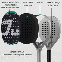Raket Padel Premium Glossy, Bentuk Berlian Serat Karbon 3K, Termasuk Grip Padel, Peralatan Lapangan Padel