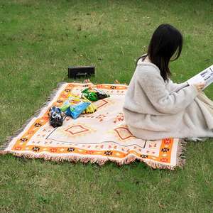 बोहेमियन ज्यामिति बोहो 70% पॉलिएस्टर 30% कपास कंबल कस्टम टेपेस्ट्री बुने हुए समुद्र तट पिकनिक फेंक - Product Image 1