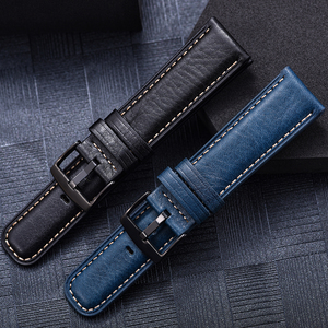 MZDTIMK 22mm עור עגל רך נושם אופנה רצועת שעון חכם לגברים קו תפירה מעולה אבזם שחור - Product Image 1