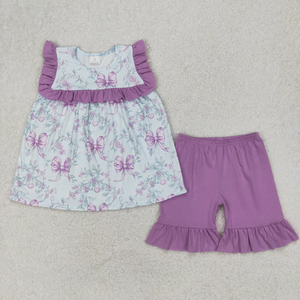 Conjunto de Ropa de Verano para Niñas, Blusa con Estampado de Flores Pequeñas y Pantalones Cortos Azules - Product Image 3