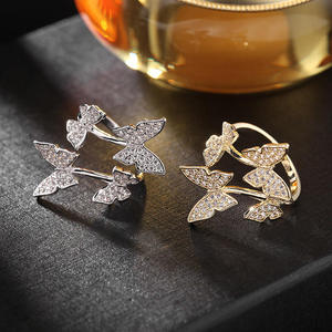 Linked Butterfly Full Micro Pave Crystal Open <b>Adjustable</b> <b>Ring</b> Gold <b>Silver</b> Plated Brass Statement <b>Rings</b> For Women - Product Image 6