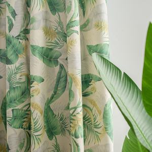 Rideau de fenêtre et voile en coton et bambou à motif de feuilles vertes pour le salon - Product Image 5